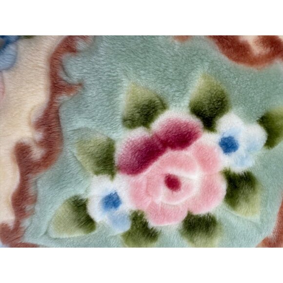 Vtg plush Floral Accent Pillow Fringe Texture Zipper 15x 15 Grannycore cottage - Picture 5 of 10